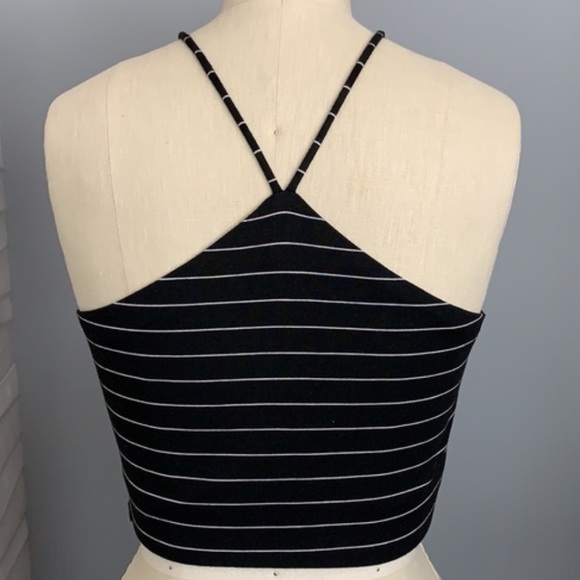 silence + noise Black and White Stripe Halter Neck Crop - Picture 2 of 5